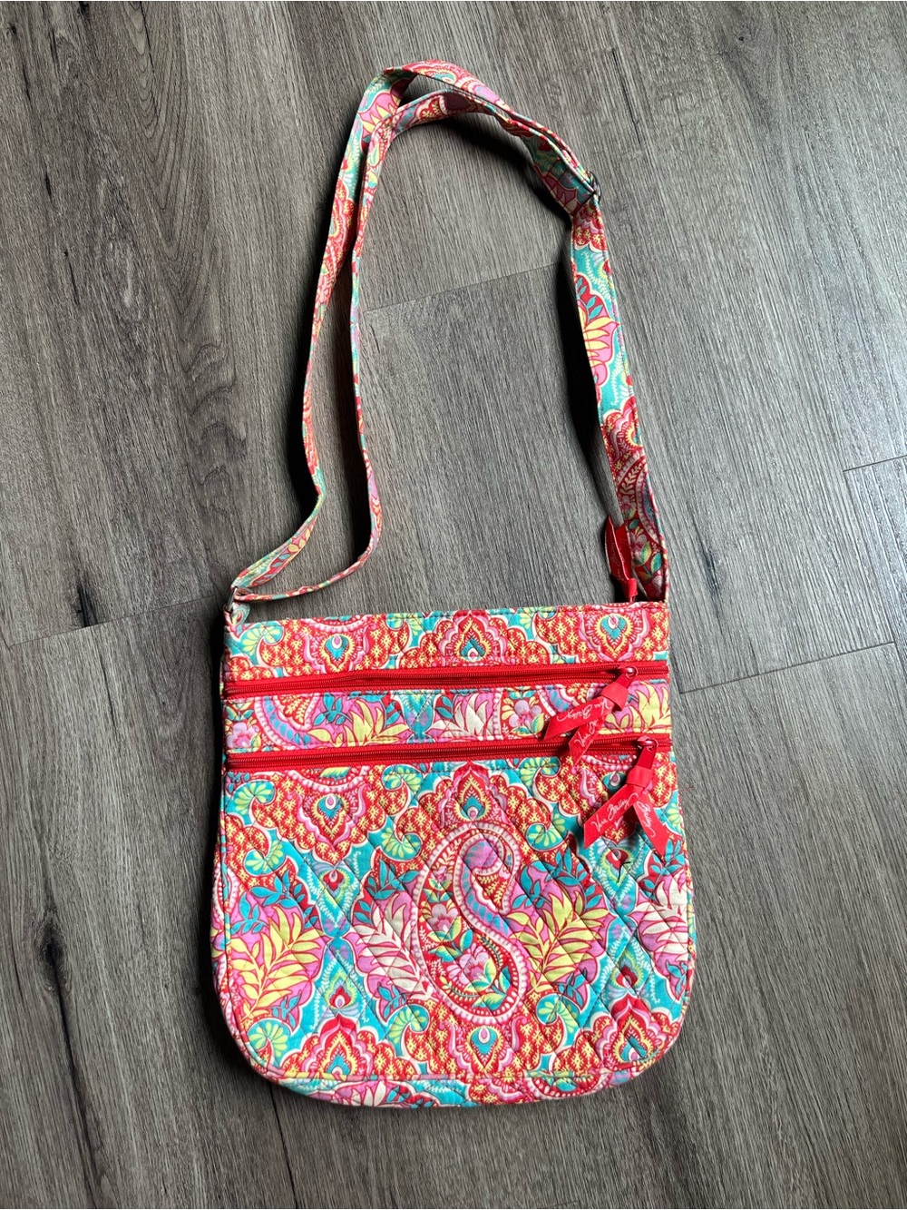 Vera Bradley Coral and Teal Quilted Crossbody Bag - Picture 1 of 5